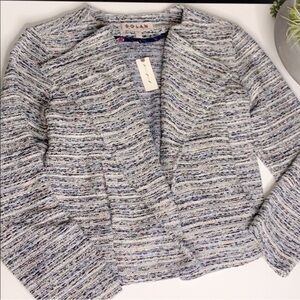 New Anthropologie Dolan Open Front Tweed multi color Blazer Large academia